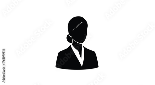 Simple black silhouette of a woman in a business suit and hairstyle