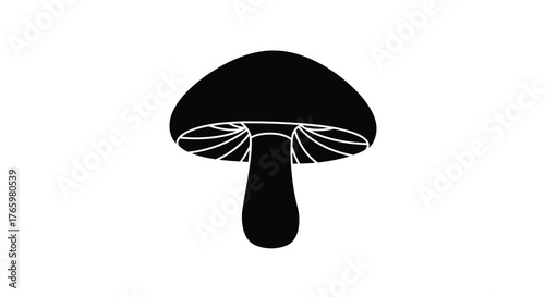 Simple black and white illustration of a single mushroom shape design