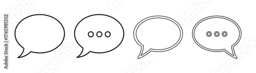 Vector art of four speech bubbles, two empty and two with ellipsis, representing communication, conversation, or a pending message notification on transparent background