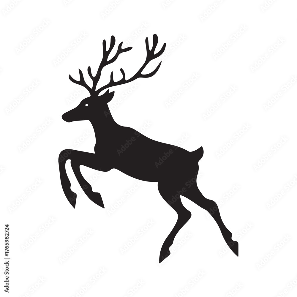 Fototapeta premium Reindeer silhouette, majestic winter deer, Christmas forest animal, elegant wildlife design, snowy nature illustration, festive holiday artwork, wild reindeer vector, peaceful woodland scene