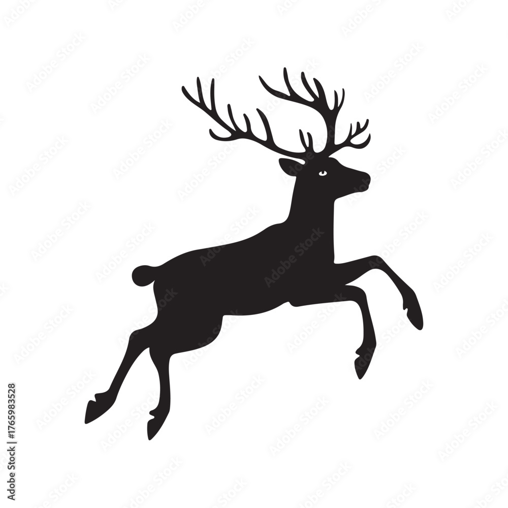 Obraz premium Reindeer silhouette, majestic winter deer, Christmas forest animal, elegant wildlife design, snowy nature illustration, festive holiday artwork, wild reindeer vector, peaceful woodland scene