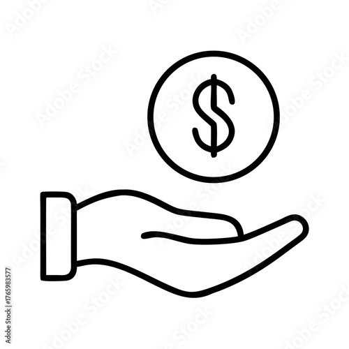 Hand holding money coin dollar symbol icon vector illustration financial investment income wealth