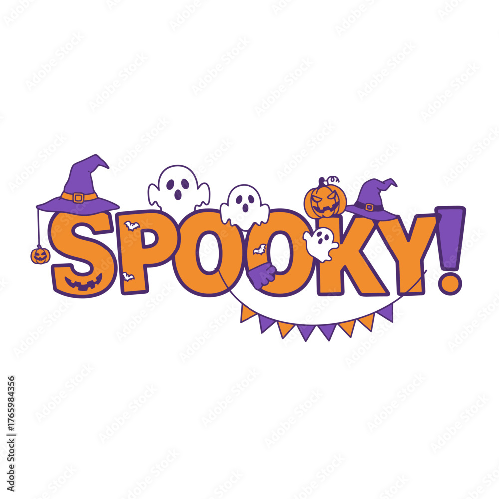Naklejka premium Spooky Halloween Word Art with Ghosts and Pumpkin