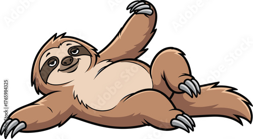 Cute cartoon sloth laying down, smiling animal illustration