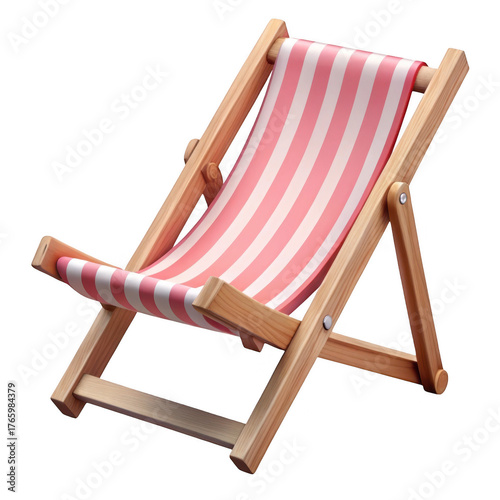 3d beach chair with pink and white stripes isolated on transparent background