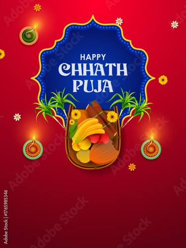 Holiday background for Sun festival of India with greetings in Hindi meaning  Happy Chhath Puja