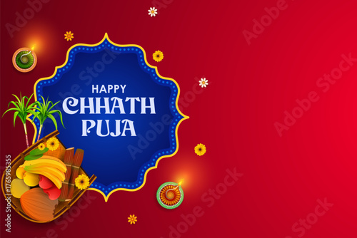 Holiday background for Sun festival of India with greetings in Hindi meaning  Happy Chhath Puja