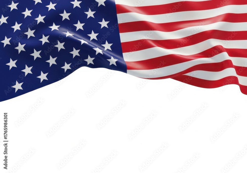 Fototapeta premium Waving american flag with stars and stripes on a white background