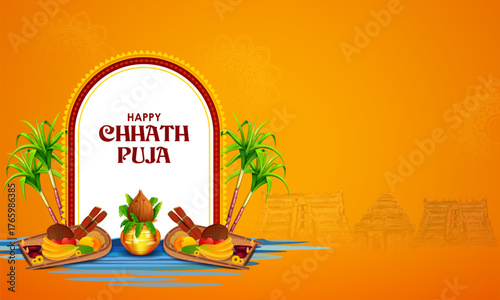 Holiday background for Sun festival of India with greetings in Hindi meaning  Happy Chhath Puja