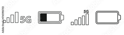 Vector art of depiction of cellular signal strength and battery level indicators, illustrating connectivity and power status of a mobile device on transparent background