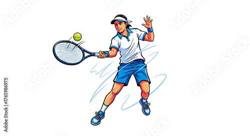 Professional tennis player in action hitting ball with racket sports athletic competition tournament match 100 on transparent background