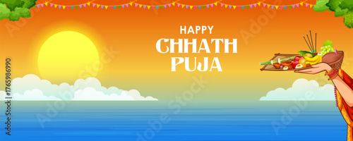 Holiday background for Sun festival of India with greetings in Hindi meaning  Happy Chhath Puja
