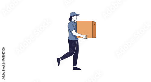 Delivery service worker carrying package box for shipping and moving company logistics and distribution on transparent background