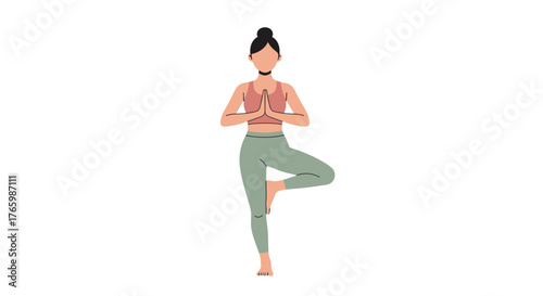Woman practicing tree pose yoga for balance and flexibility fitness wellness exercise and healthy lifestyle on transparent background