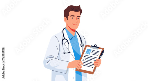Illustration of a doctor holding clipboard with stethoscope for medical healthcare professional use case on transparent background