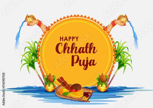 Holiday background for Sun festival of India with greetings in Hindi meaning  Happy Chhath Puja