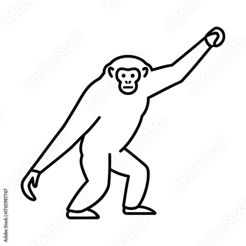Stylized line art chimpanzee reaching upwards in motion