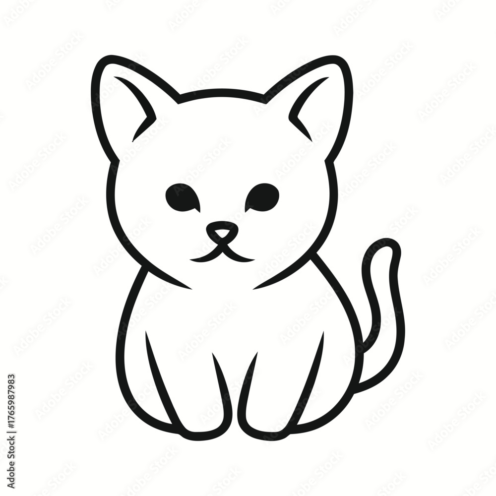 Fototapeta premium Simple line drawing of a cute sitting kitten