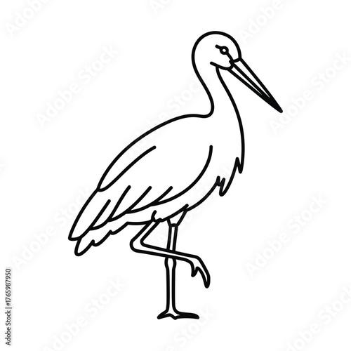 Simple line drawing of a stork standing on one leg