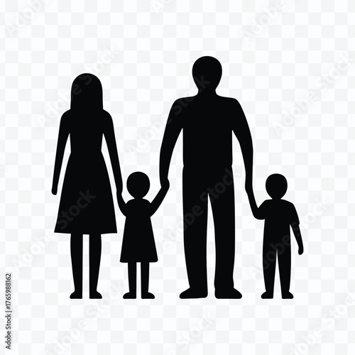 Family Silhouette Illustration Representing Love, Unity, and Togetherness Between Parents and Children Holding Hands