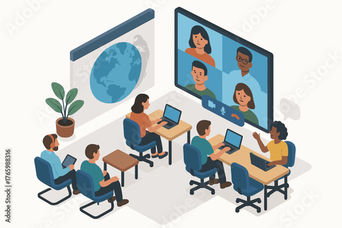 Diverse team in virtual meeting with global collaboration theme