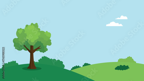 Green Tree On Hill Landscape Illustration