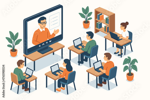 Virtual classroom learning with diverse group of students and online instructor