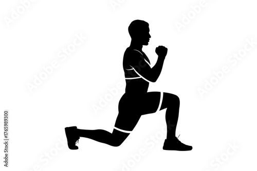 Silhouette of a person performing a lunging exercise for fitness.