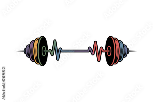 Barbell with a colorful EKG heart rhythm line replacing the bar