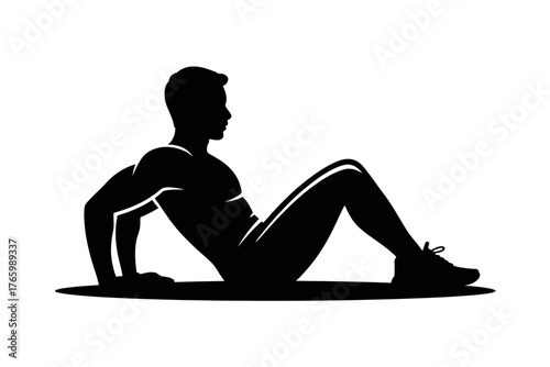 Silhouette of a man performing a bodyweight exercise on the floor.