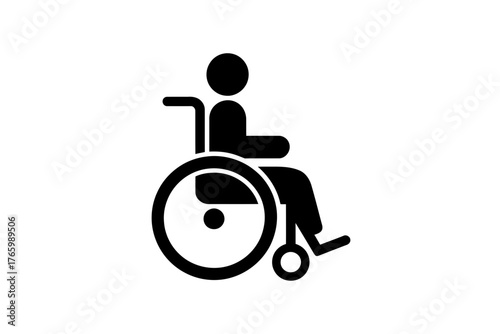 A black silhouette of a person in a wheelchair is depicted on a white background.