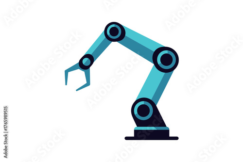 A modern robotic arm with a gripper is poised for action on a white background.