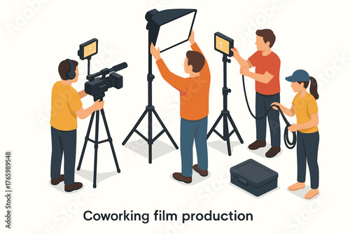 Diverse team collaborating in film production setup