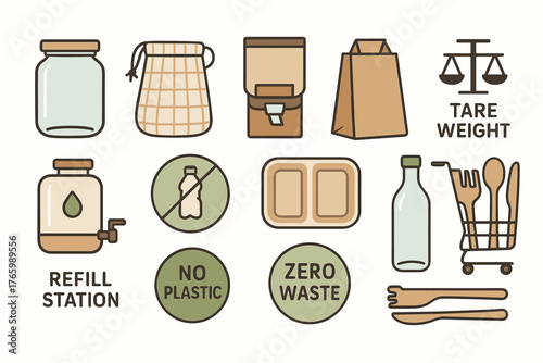 Eco-friendly shopping and zero waste tools: jars, bags, and refill stations