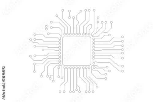 Abstract representation of a central processing unit or microchip with radiating circuits