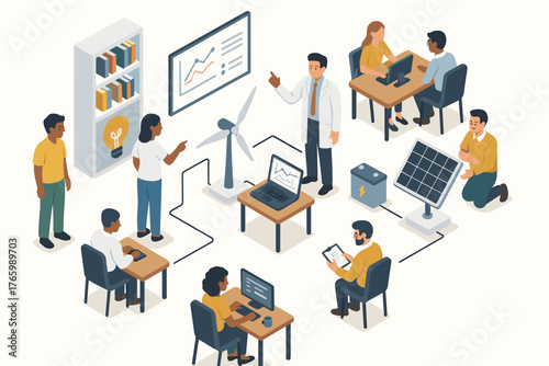 Diverse team discussing sustainable energy solutions in office