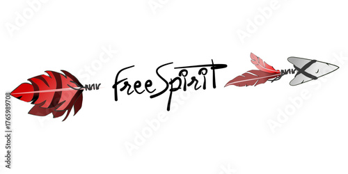 Vector free spirit message inside an arrow with colorful feathers, ideal for t-shirts and stickers.