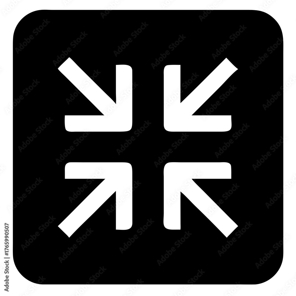 Obraz premium Vector art of four white arrows pointing inwards on a black square background, representing zoom in or shrink