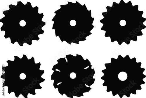 Circular saw blades, different tooth patterns, cutting tools, woodworking, metal cutting, construction equipment, industrial tools, sharp edges, machinery, hardware, carpentry, power tools