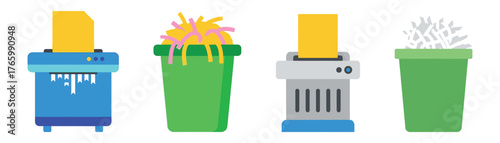 Illustration of paper shredders and shredded paper on transparent background