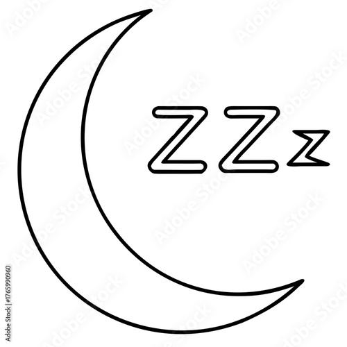 Vector art of outline of a crescent moon with zzz symbols, representing sleep and nighttime
