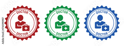 Set of three doctor medical professional healthcare icons with first aid kits scalable vector graphics for eps files