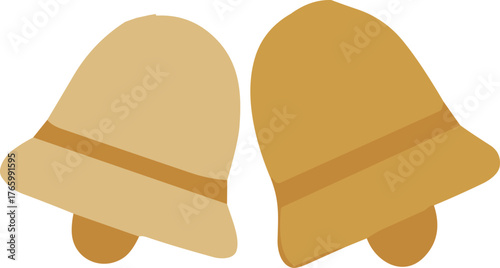    A flat minimalist illustration of two golden Christmas bells with simple shapes and soft shadows, symbolizing joy and festive celebration in a cozy holiday style.