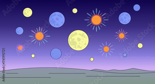 Celestial Orbs A Whimsical Dance of Planets and Stars.