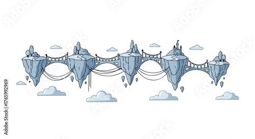 Fantasy Ice Floating Islands Connected by Bridges Game Level Design.