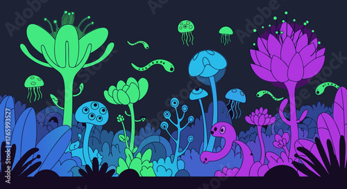 Vibrant Alien Flora A Colorful Fantasy Landscape.