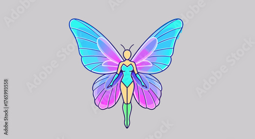 Vibrant Butterfly Woman Fantasy Illustration.