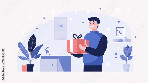 Joyful customer receiving online delivery minimalist flat design 