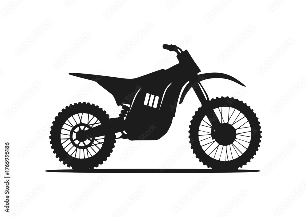 Fototapeta premium Throttle & Terrain: A Silhouette of the Dirt Bike’s Rugged Frame—Knobby Tires, Angular Geometry, and Motion Lines Forged in the Bold Spirit of Off-Road Power and Adventure