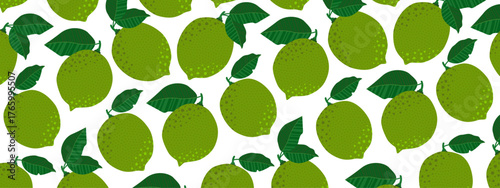 A vibrant citrus banner design on a white background with lime fruits and leaves. Ideal for summer sales, organic product ads, juice packaging, or web designs. Hand-drawn vector illustration.